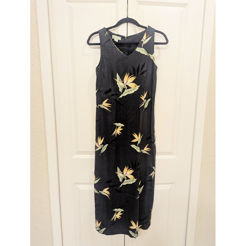 Tommy Bahama Womens‎ 100% Silk Bird of Paradise Floral Maxi Dress Black Size 4
